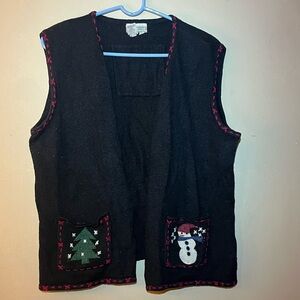 Coldwater Creek ugly Christmas sweater vest open front size L